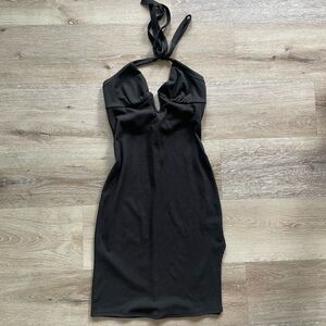 Halter Ribbed Mini Dress w/ slit